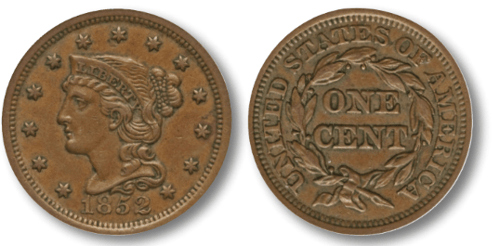 1852 one cent coin
