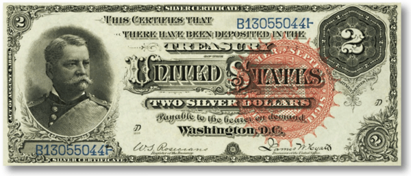 1886 two dollar silver certificate front