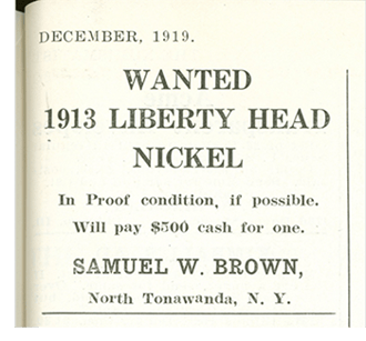 1913 liberty nickel wanted ad