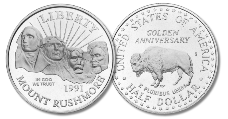 1991 Mount Rushmore Golden Anniversary half dollar